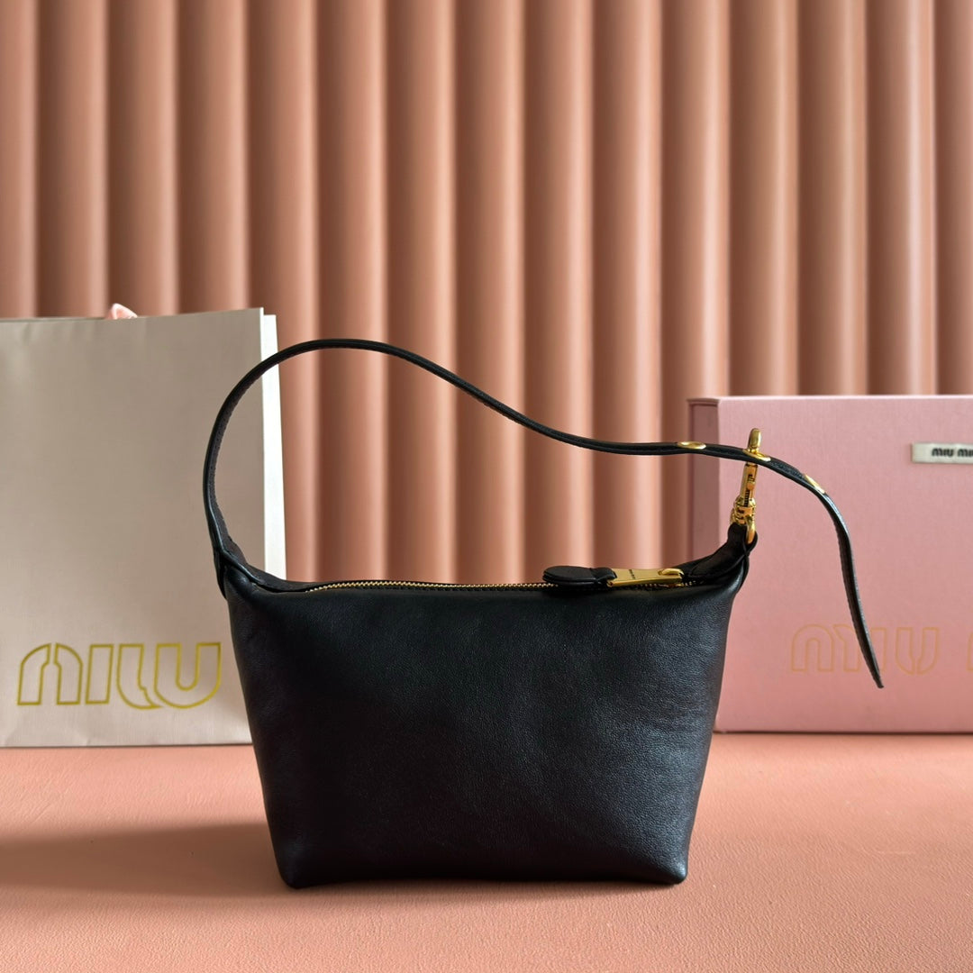 MIU MIU MIUMIU 26S CORDUROY POUCH BAG 25 IN BLACK CALFSKIN GOLD HARDWARE