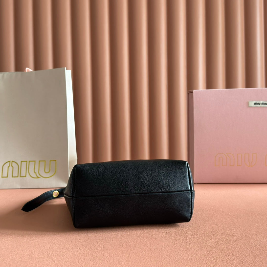 MIU MIU MIUMIU 26S CORDUROY POUCH BAG 25 IN BLACK CALFSKIN GOLD HARDWARE