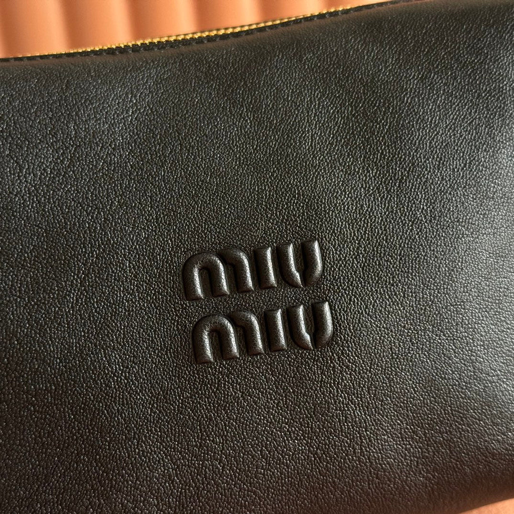 MIU MIU MIUMIU 26S CORDUROY POUCH BAG 25 IN BLACK CALFSKIN GOLD HARDWARE