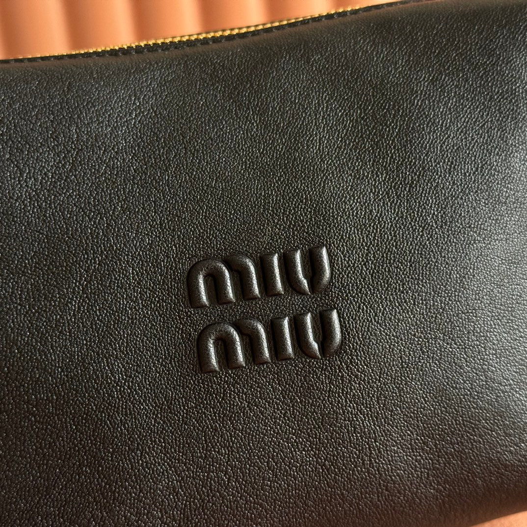 MIU MIU MIUMIU 26S CORDUROY POUCH BAG 25 IN BLACK CALFSKIN GOLD HARDWARE