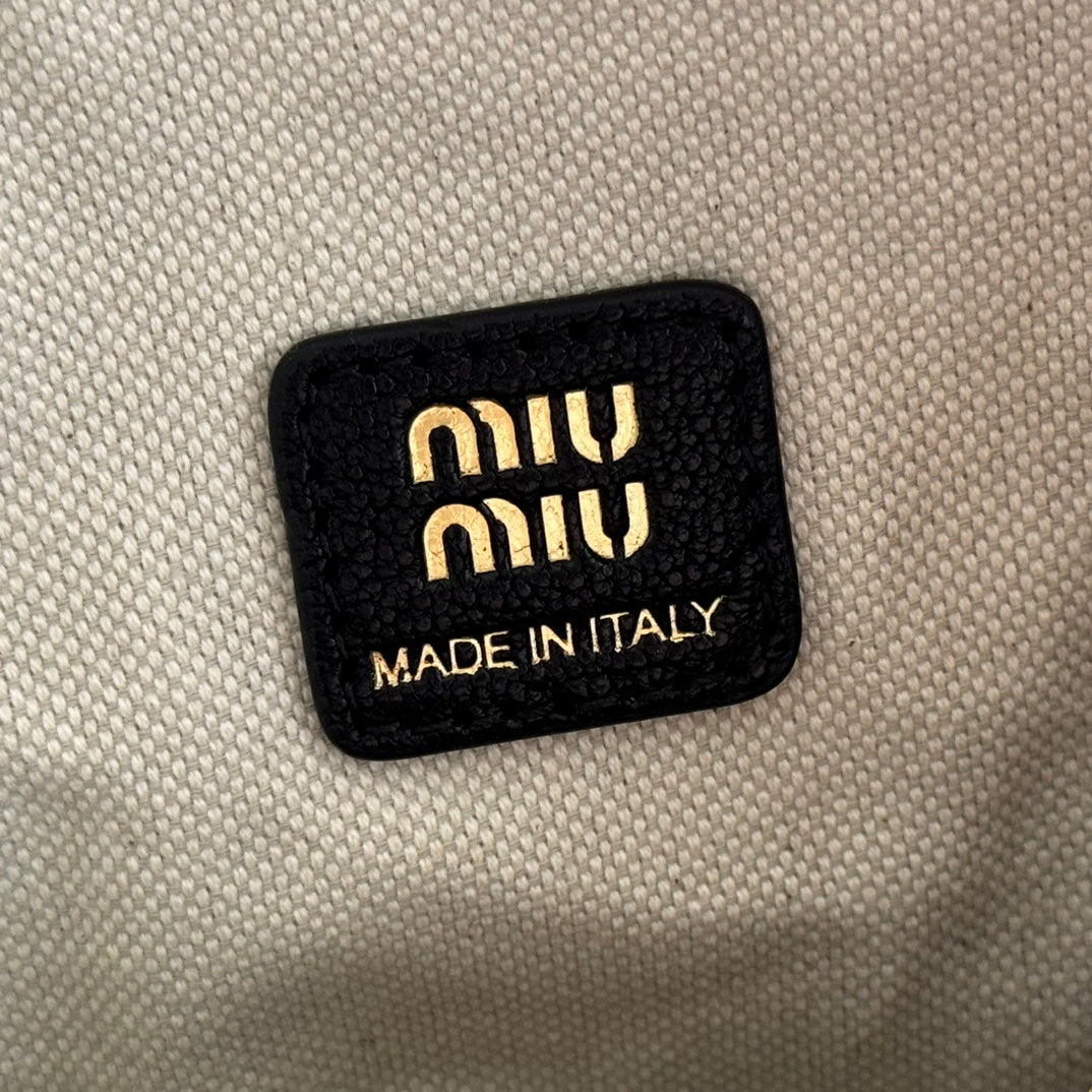 MIU MIU MIUMIU 26S CORDUROY POUCH BAG 25 IN BLACK CALFSKIN GOLD HARDWARE