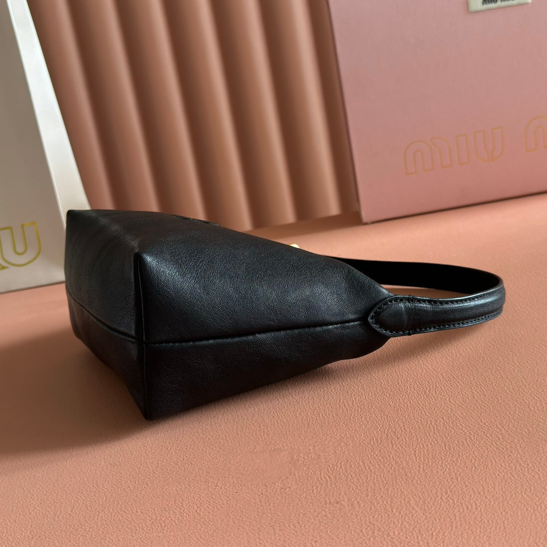 MIU MIU MIUMIU 26S CORDUROY POUCH BAG 25 IN BLACK CALFSKIN GOLD HARDWARE