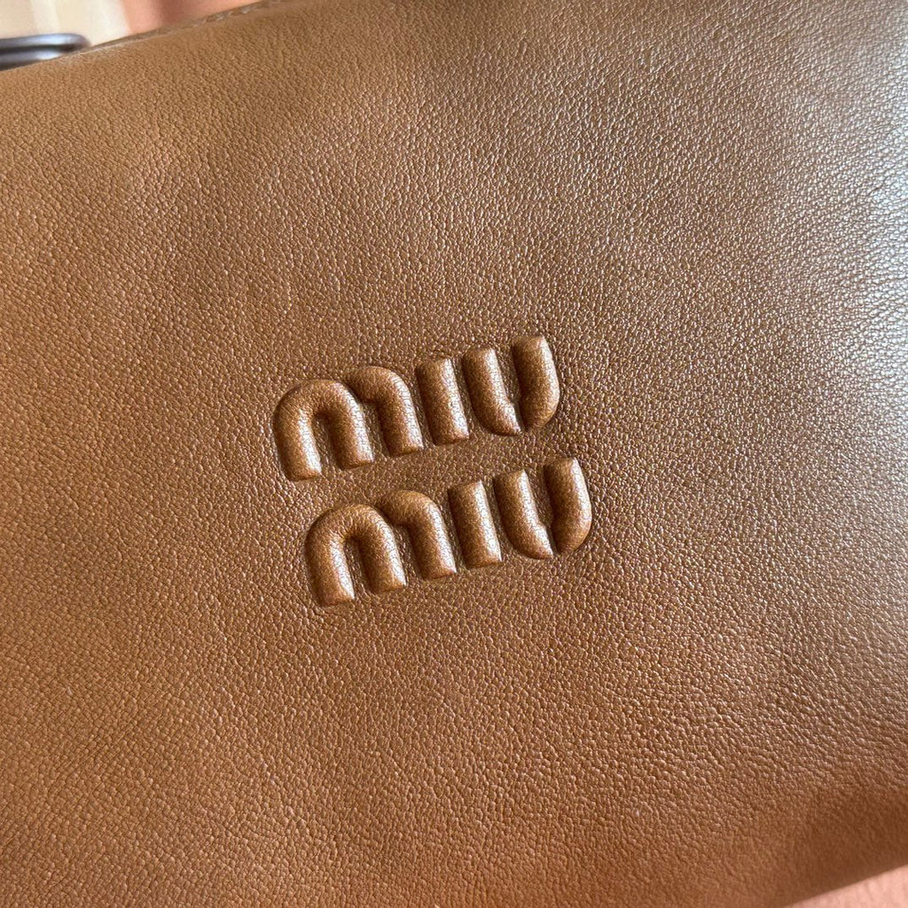 MIU MIU MIUMIU 26S CORDUROY POUCH BAG 25 IN BROWN CALFSKIN GOLD HARDWARE