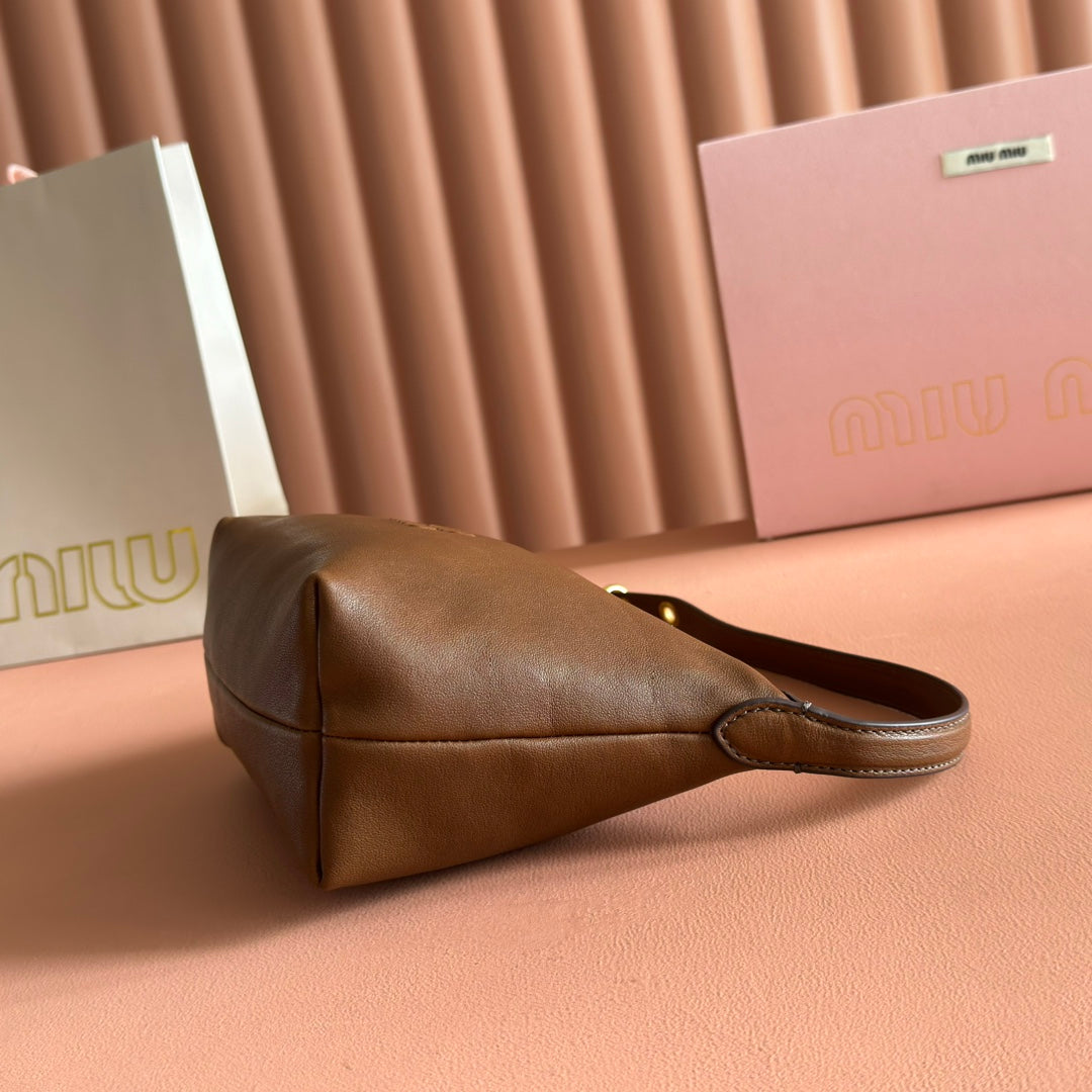 MIU MIU MIUMIU 26S CORDUROY POUCH BAG 25 IN BROWN CALFSKIN GOLD HARDWARE