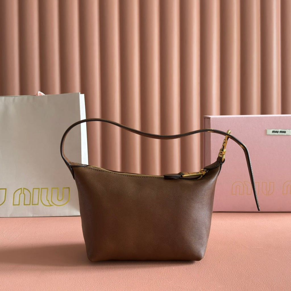 MIU MIU MIUMIU 26S CORDUROY POUCH BAG 25 IN BROWN CALFSKIN GOLD HARDWARE
