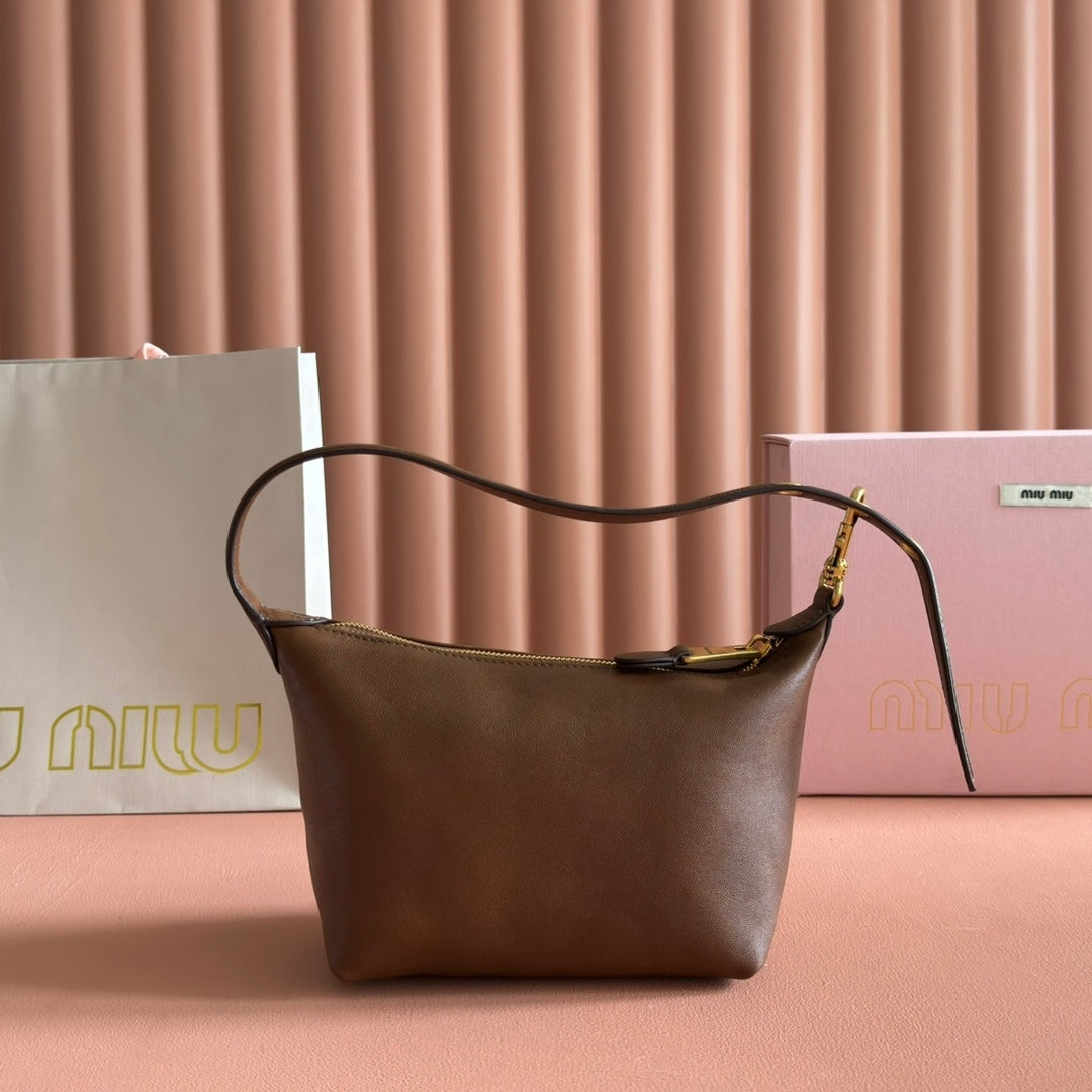 MIU MIU MIUMIU 26S CORDUROY POUCH BAG 25 IN BROWN CALFSKIN GOLD HARDWARE