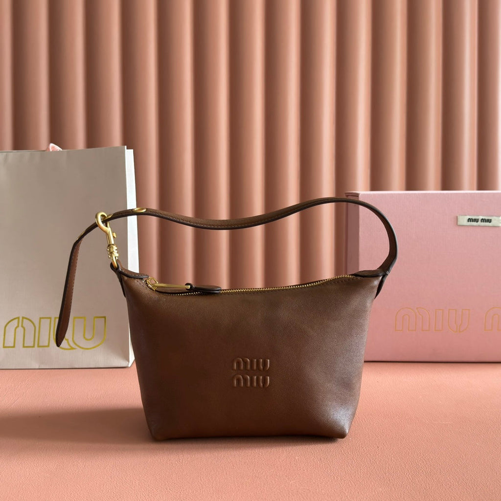 MIU MIU MIUMIU 26S CORDUROY POUCH BAG 25 IN BROWN CALFSKIN GOLD HARDWARE