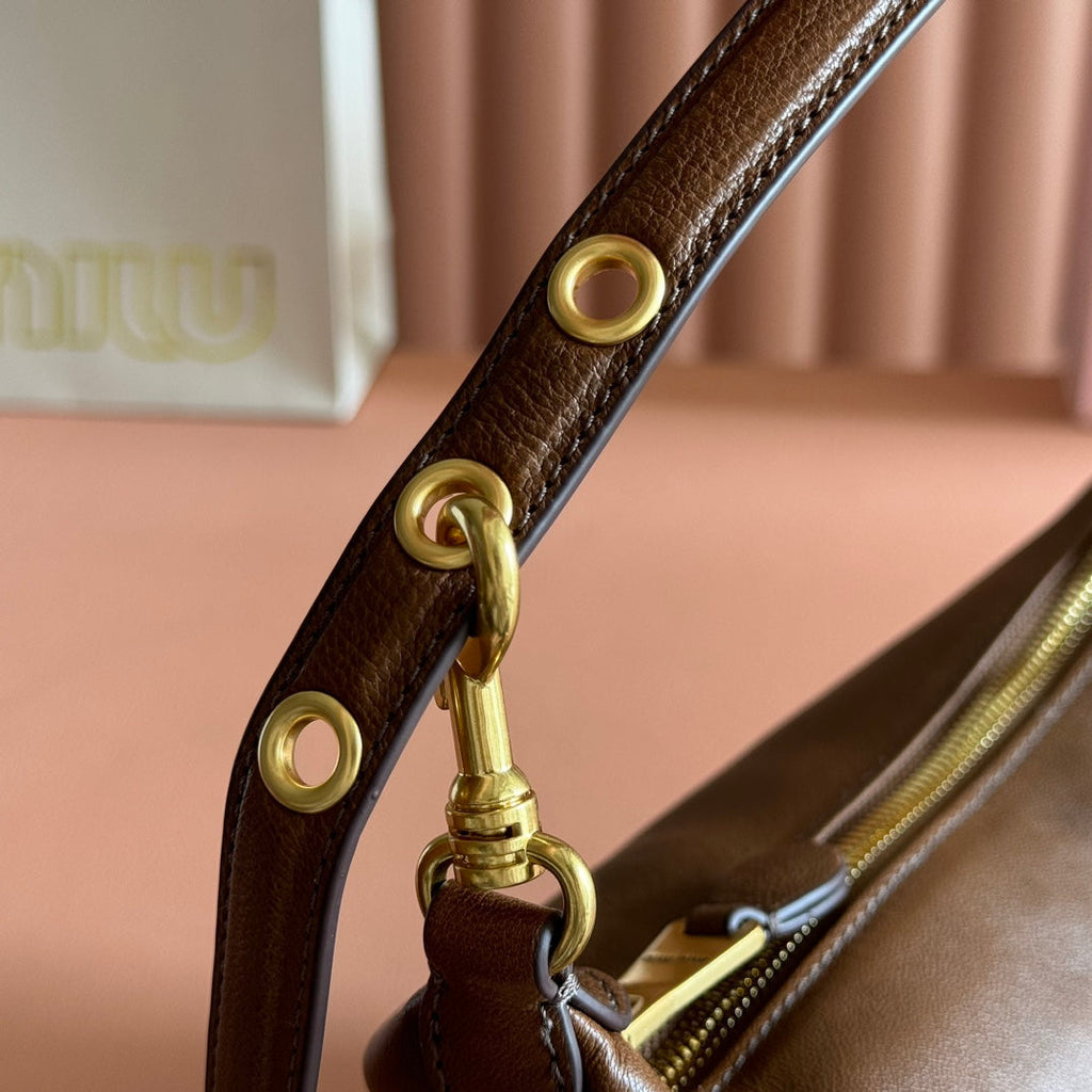 MIU MIU MIUMIU 26S CORDUROY POUCH BAG 25 IN BROWN CALFSKIN GOLD HARDWARE