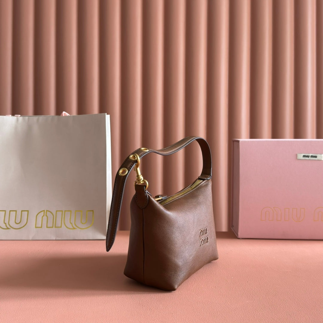 MIU MIU MIUMIU 26S CORDUROY POUCH BAG 25 IN BROWN CALFSKIN GOLD HARDWARE