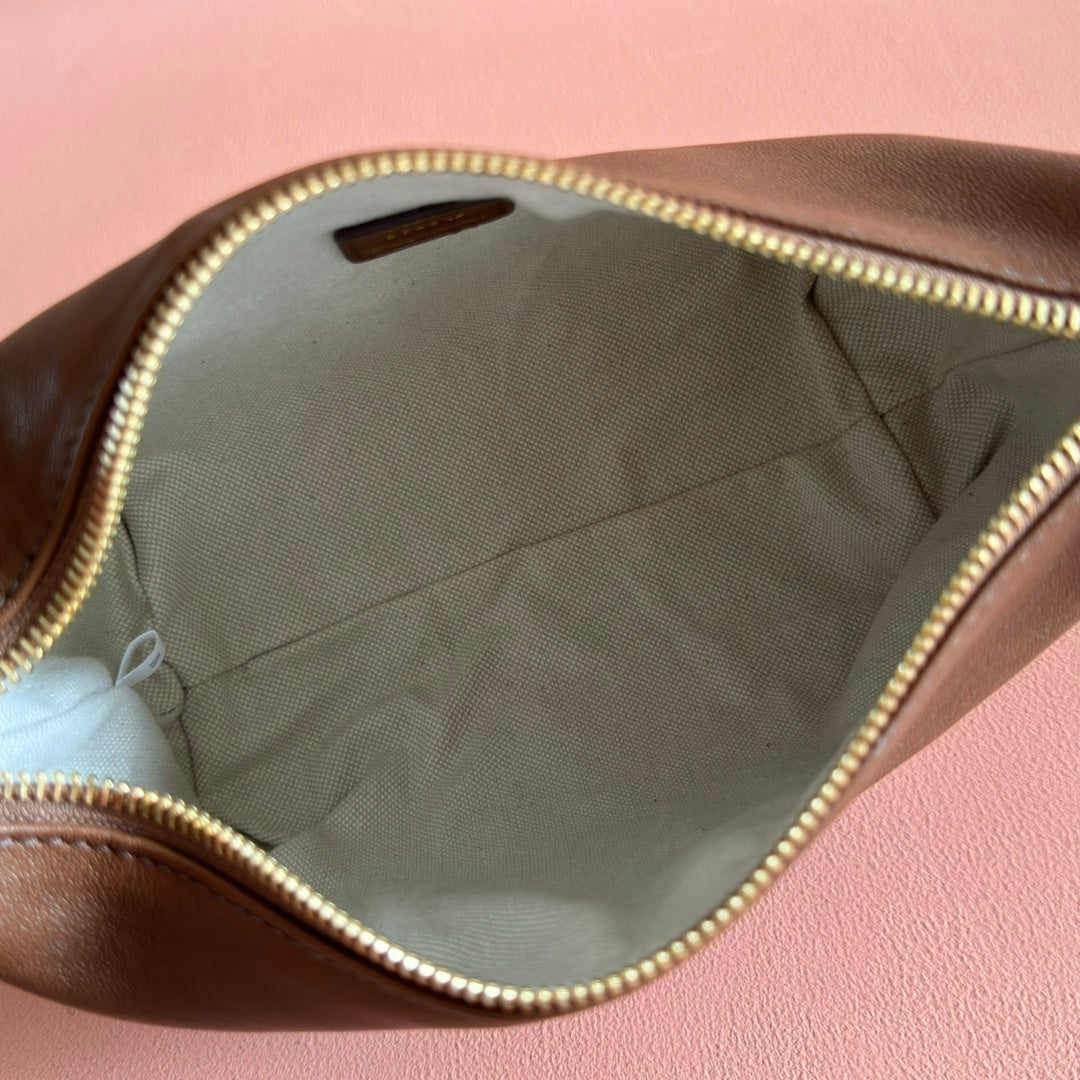 MIU MIU MIUMIU 26S CORDUROY POUCH BAG 25 IN BROWN CALFSKIN GOLD HARDWARE