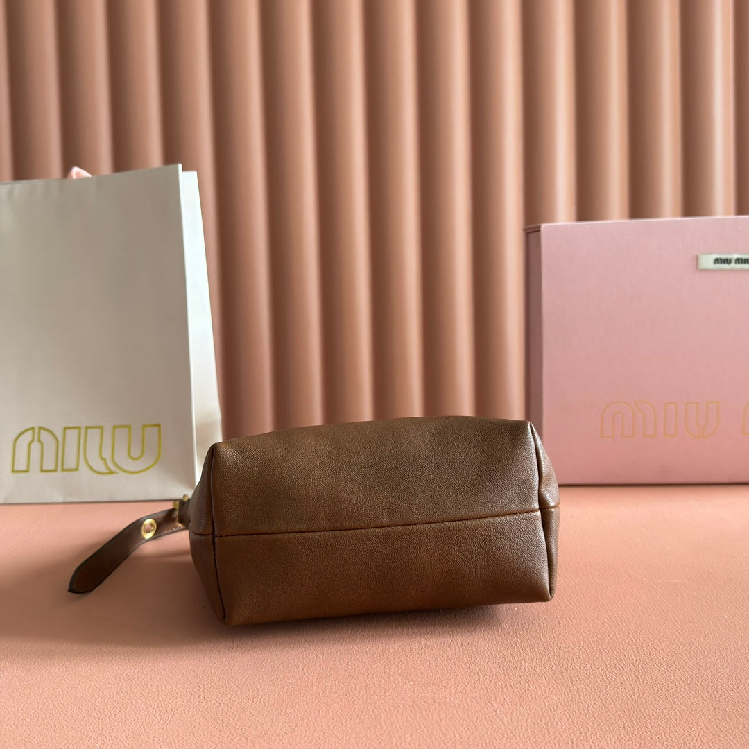 MIU MIU MIUMIU 26S CORDUROY POUCH BAG 25 IN BROWN CALFSKIN GOLD HARDWARE
