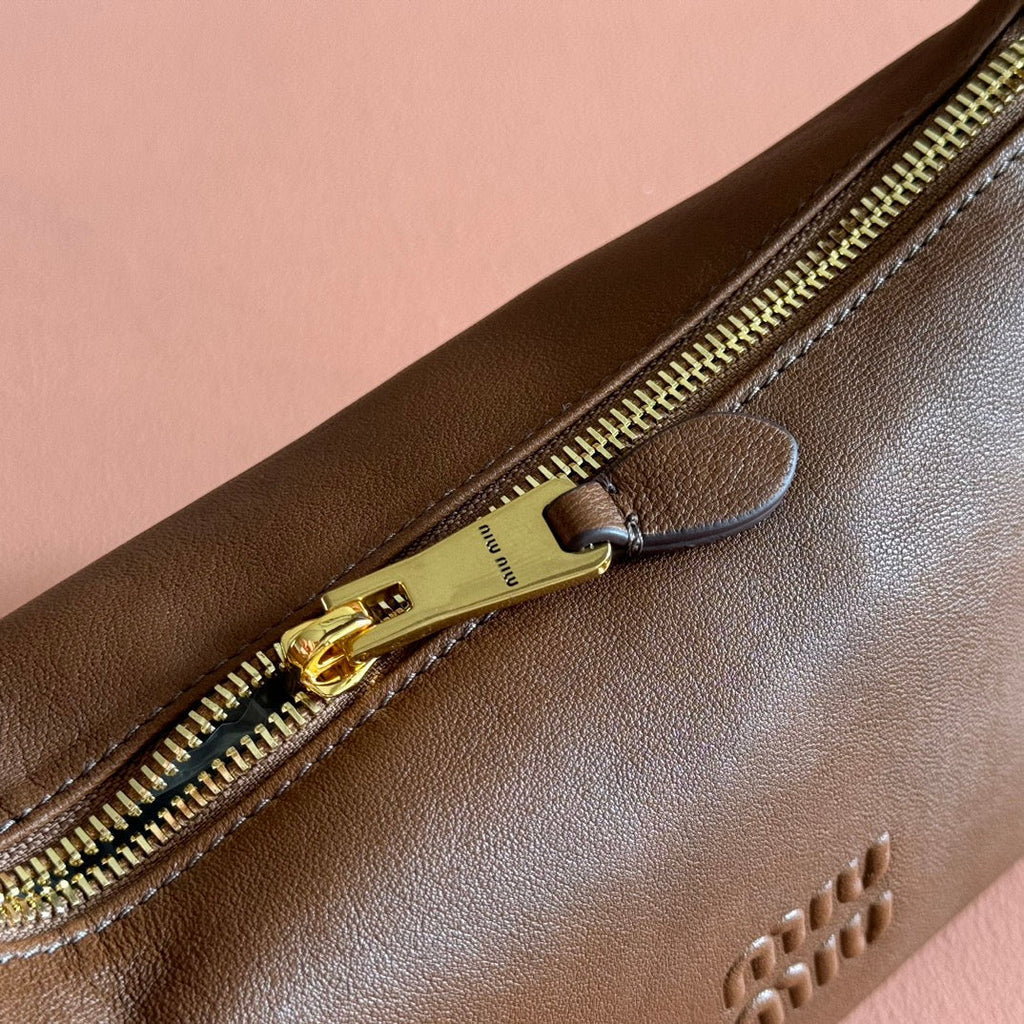 MIU MIU MIUMIU 26S CORDUROY POUCH BAG 25 IN BROWN CALFSKIN GOLD HARDWARE