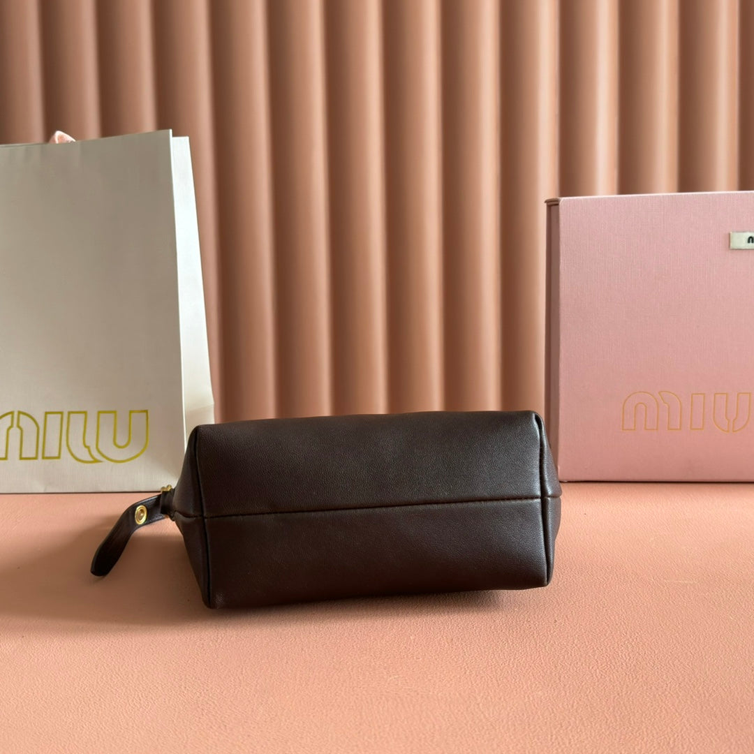 MIU MIU MIUMIU 26S CORDUROY POUCH BAG 25 IN DARK BROWN CALFSKIN GOLD HARDWARE