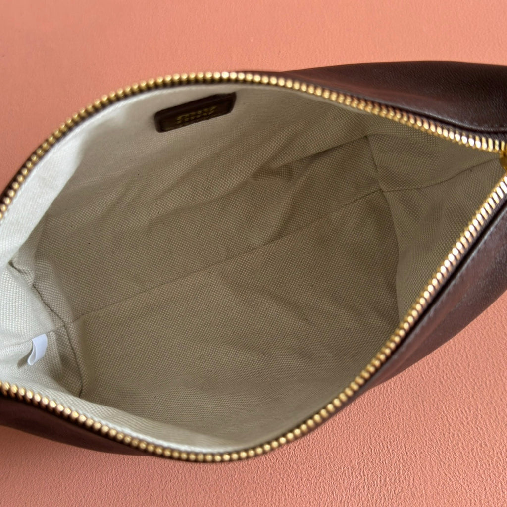MIU MIU MIUMIU 26S CORDUROY POUCH BAG 25 IN DARK BROWN CALFSKIN GOLD HARDWARE