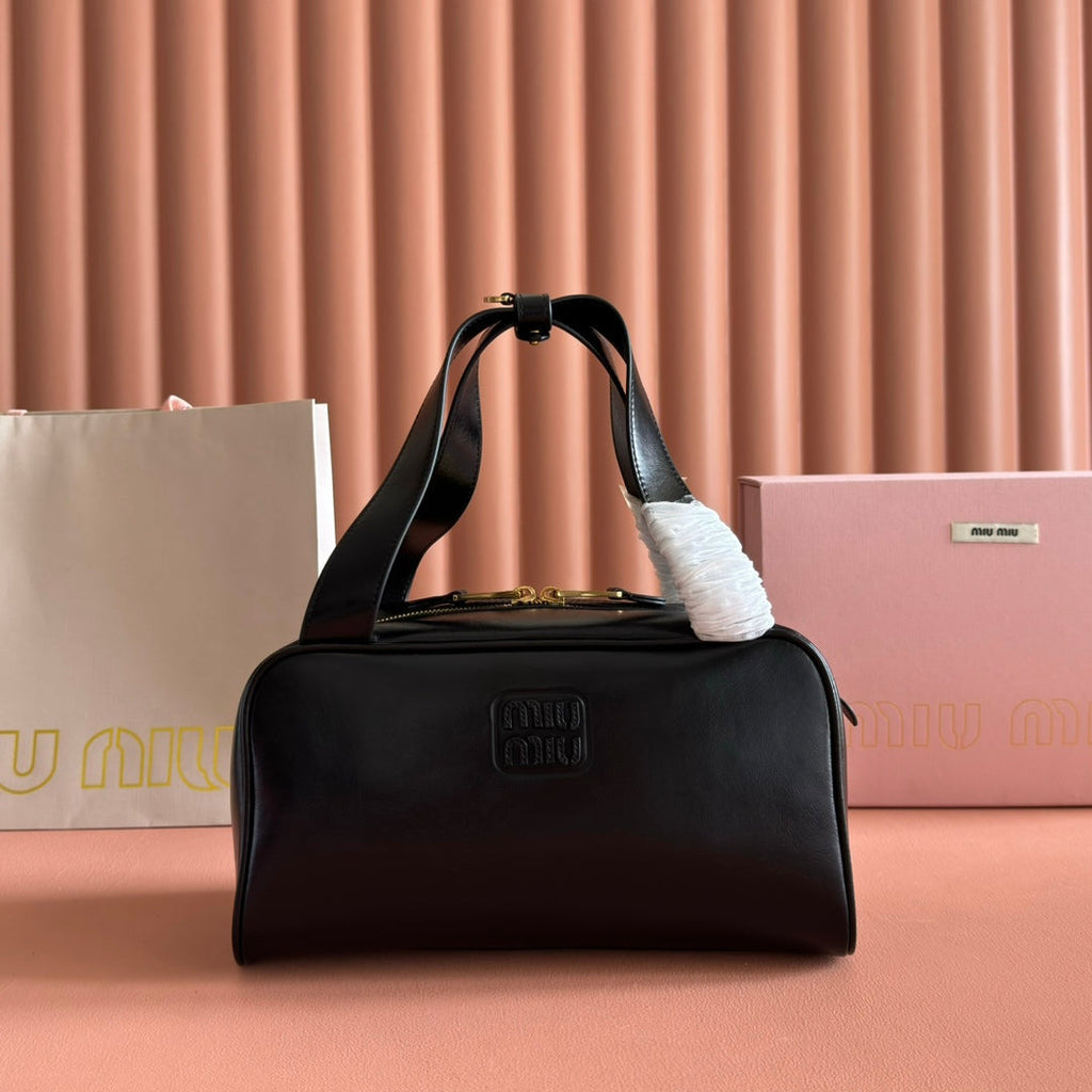 MIU MIU MIUMIU 26S TOP-HANDLE BAG 28 IN BLACK CALFSKIN GOLD HARDWARE