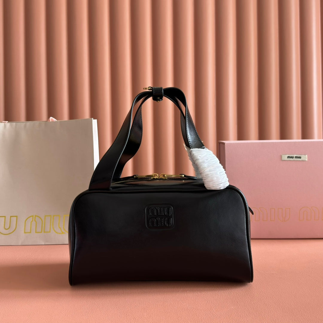 MIU MIU MIUMIU 26S TOP-HANDLE BAG 28 IN BLACK CALFSKIN GOLD HARDWARE