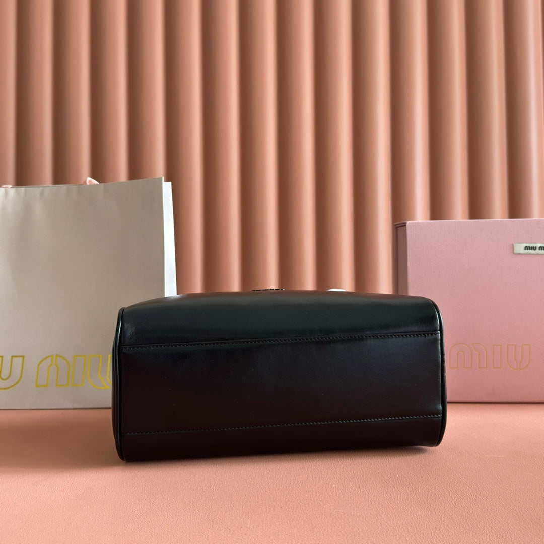 MIU MIU MIUMIU 26S TOP-HANDLE BAG 28 IN BLACK CALFSKIN GOLD HARDWARE