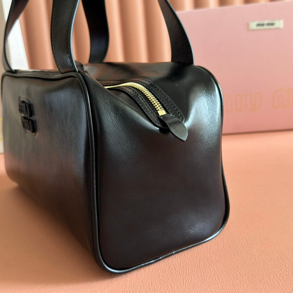 MIU MIU MIUMIU 26S TOP-HANDLE BAG 28 IN BLACK CALFSKIN GOLD HARDWARE