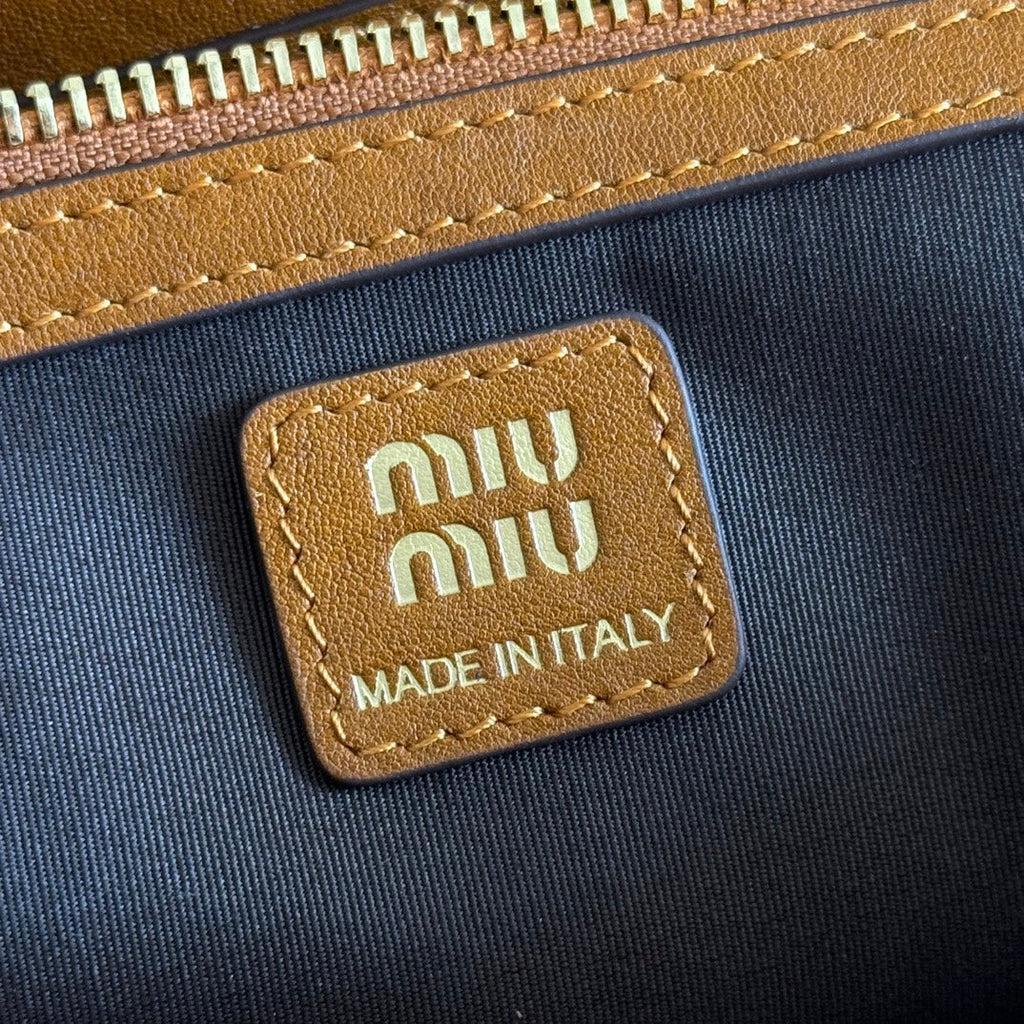 MIU MIU MIUMIU 26S TOP-HANDLE BAG 28 IN TAN BROWN CALFSKIN GOLD HARDWARE