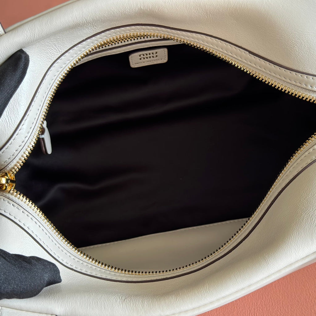 MIU MIU MIUMIU 26S TOP-HANDLE BAG 28 IN WHITE CALFSKIN GOLD HARDWARE