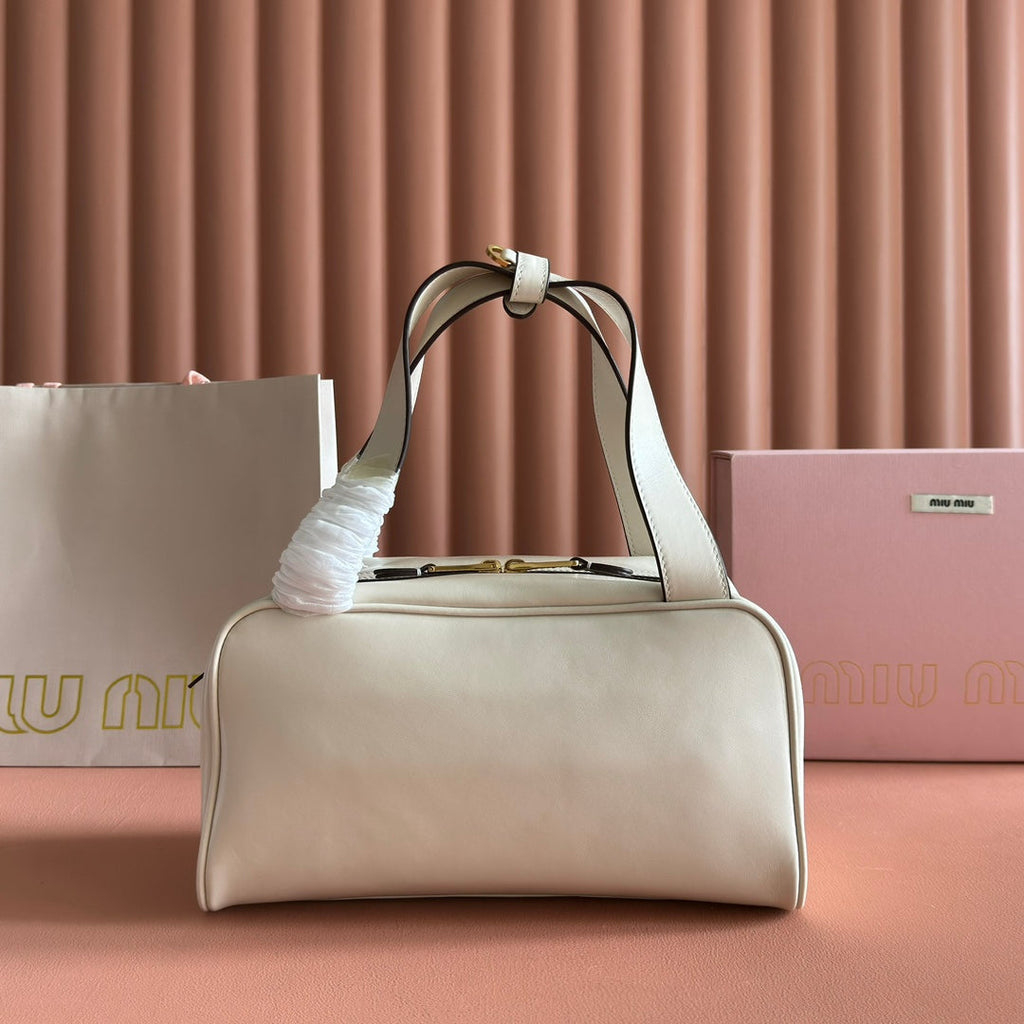 MIU MIU MIUMIU 26S TOP-HANDLE BAG 28 IN WHITE CALFSKIN GOLD HARDWARE