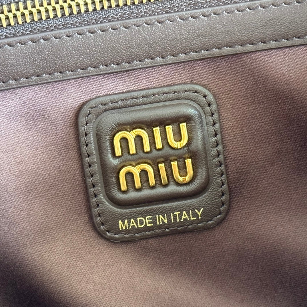 MIU MIU MIUMIU 26S BEAU TOP HANDLE BAG 29 IN DARK BROWN CALFSKIN GOLD HARDWARE