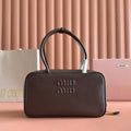 MIU MIU MIUMIU 26S BEAU TOP HANDLE BAG 29 IN DARK BROWN CALFSKIN GOLD HARDWARE