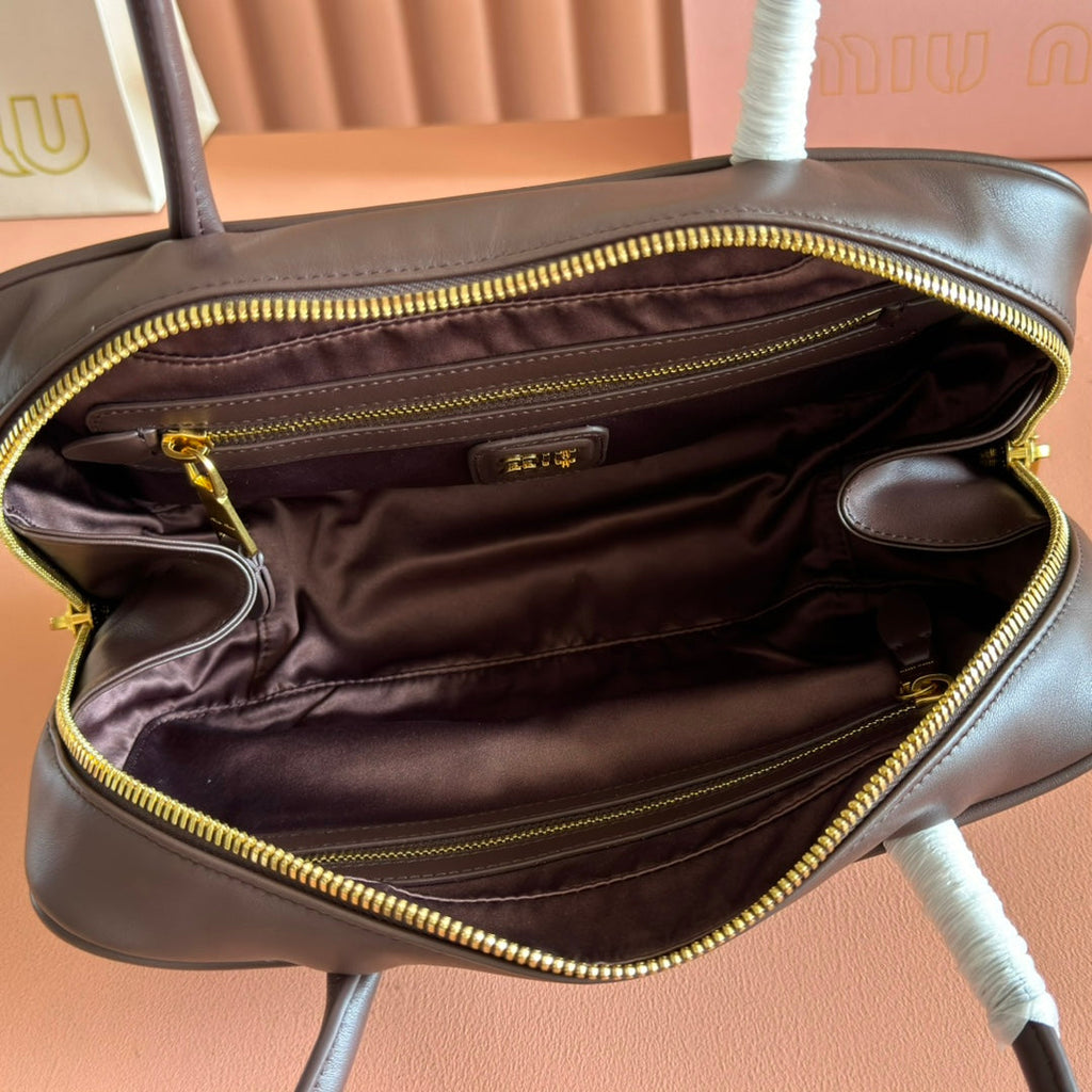 MIU MIU MIUMIU 26S BEAU TOP HANDLE BAG 29 IN DARK BROWN CALFSKIN GOLD HARDWARE