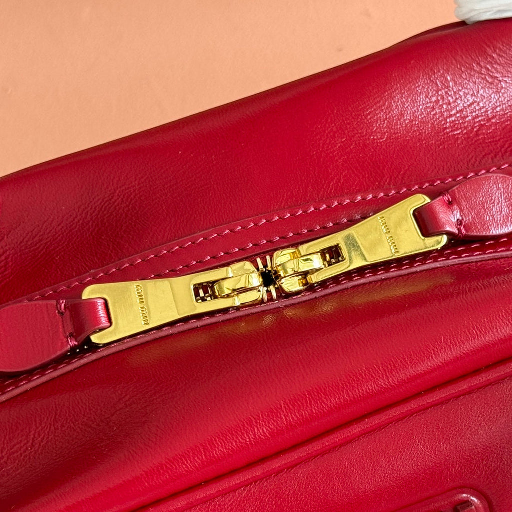 MIU MIU MIUMIU 26S TOP-HANDLE BAG 28 IN DARK RED CALFSKIN GOLD HARDWARE