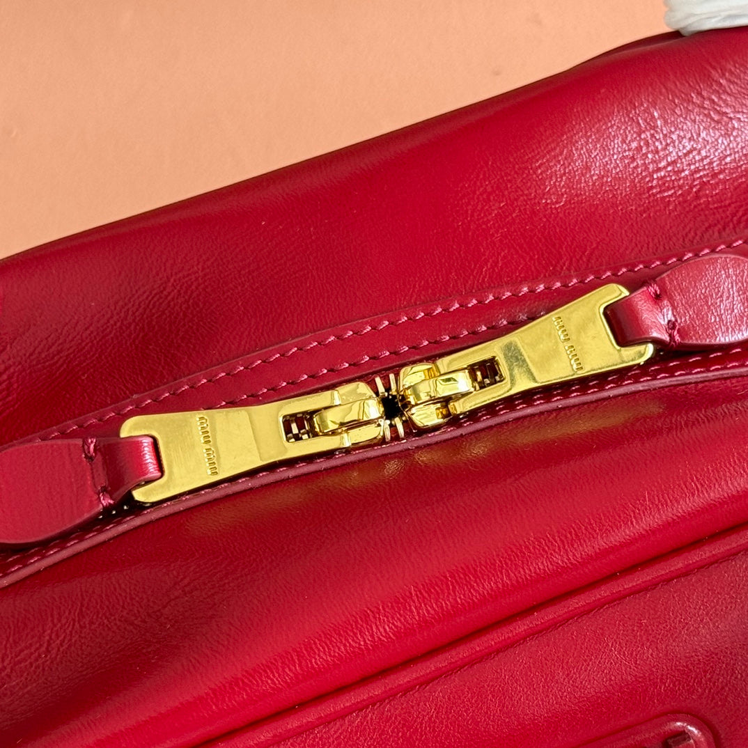 MIU MIU MIUMIU 26S TOP-HANDLE BAG 28 IN DARK RED CALFSKIN GOLD HARDWARE