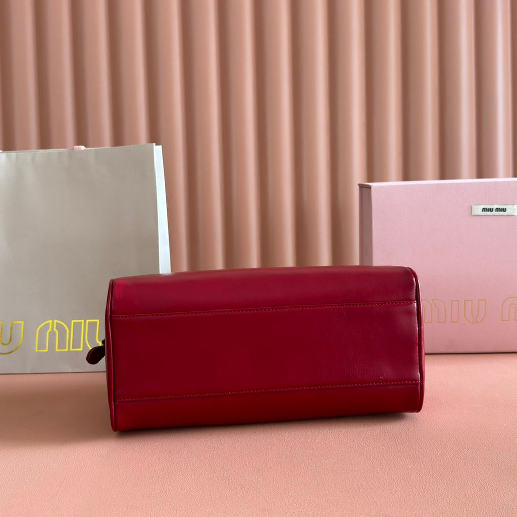 MIU MIU MIUMIU 26S TOP-HANDLE BAG 28 IN DARK RED CALFSKIN GOLD HARDWARE