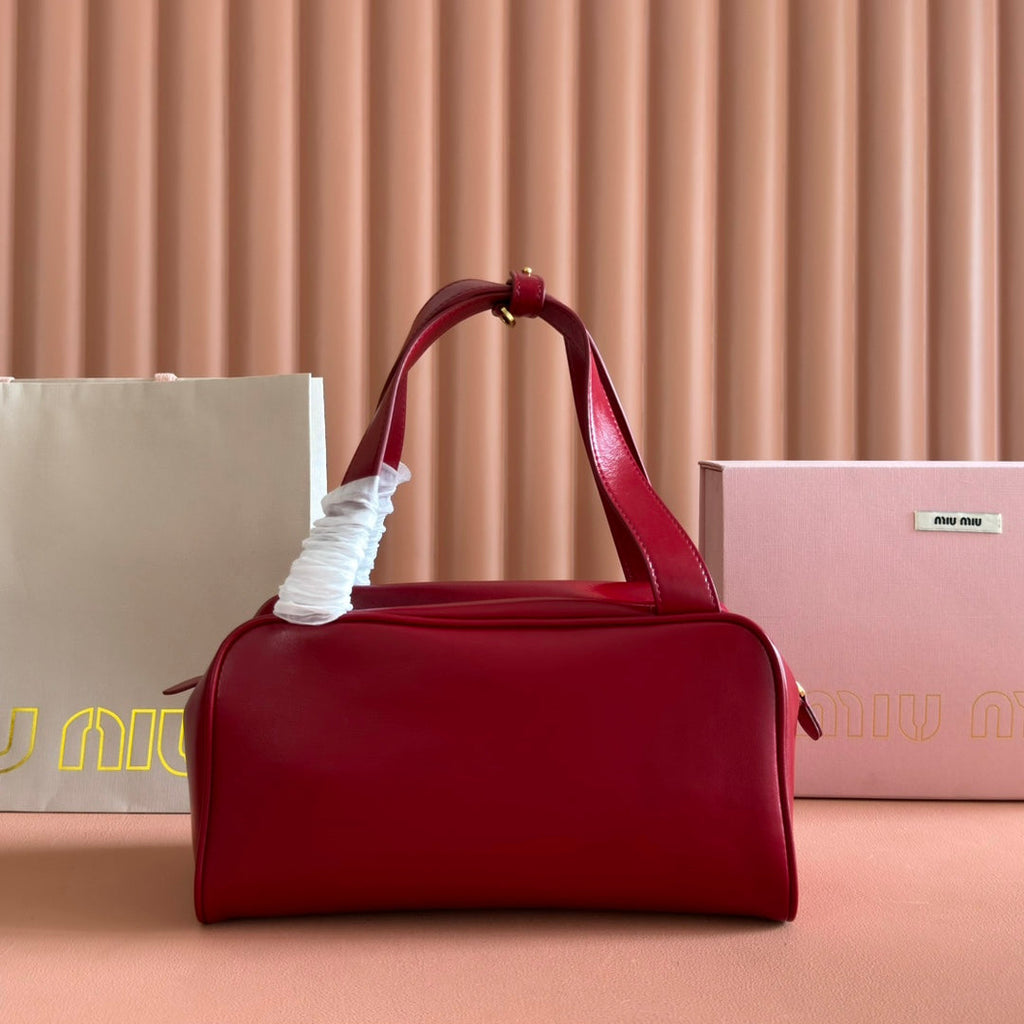 MIU MIU MIUMIU 26S TOP-HANDLE BAG 28 IN DARK RED CALFSKIN GOLD HARDWARE