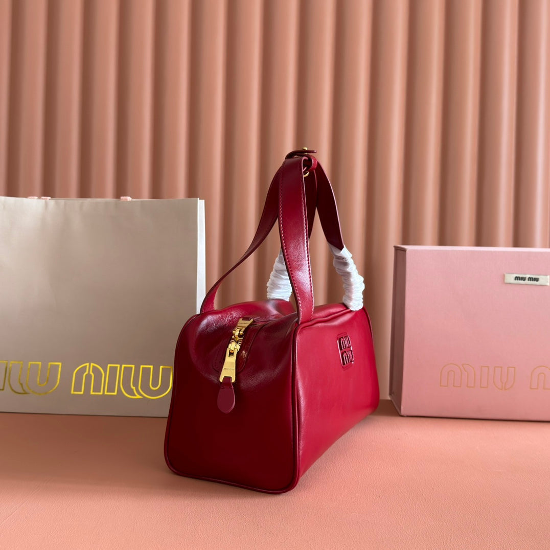 MIU MIU MIUMIU 26S TOP-HANDLE BAG 28 IN DARK RED CALFSKIN GOLD HARDWARE