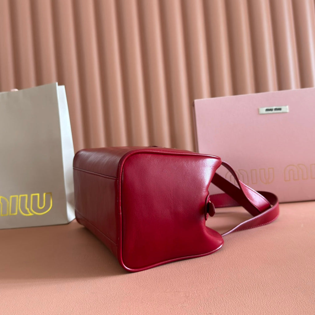 MIU MIU MIUMIU 26S TOP-HANDLE BAG 28 IN DARK RED CALFSKIN GOLD HARDWARE