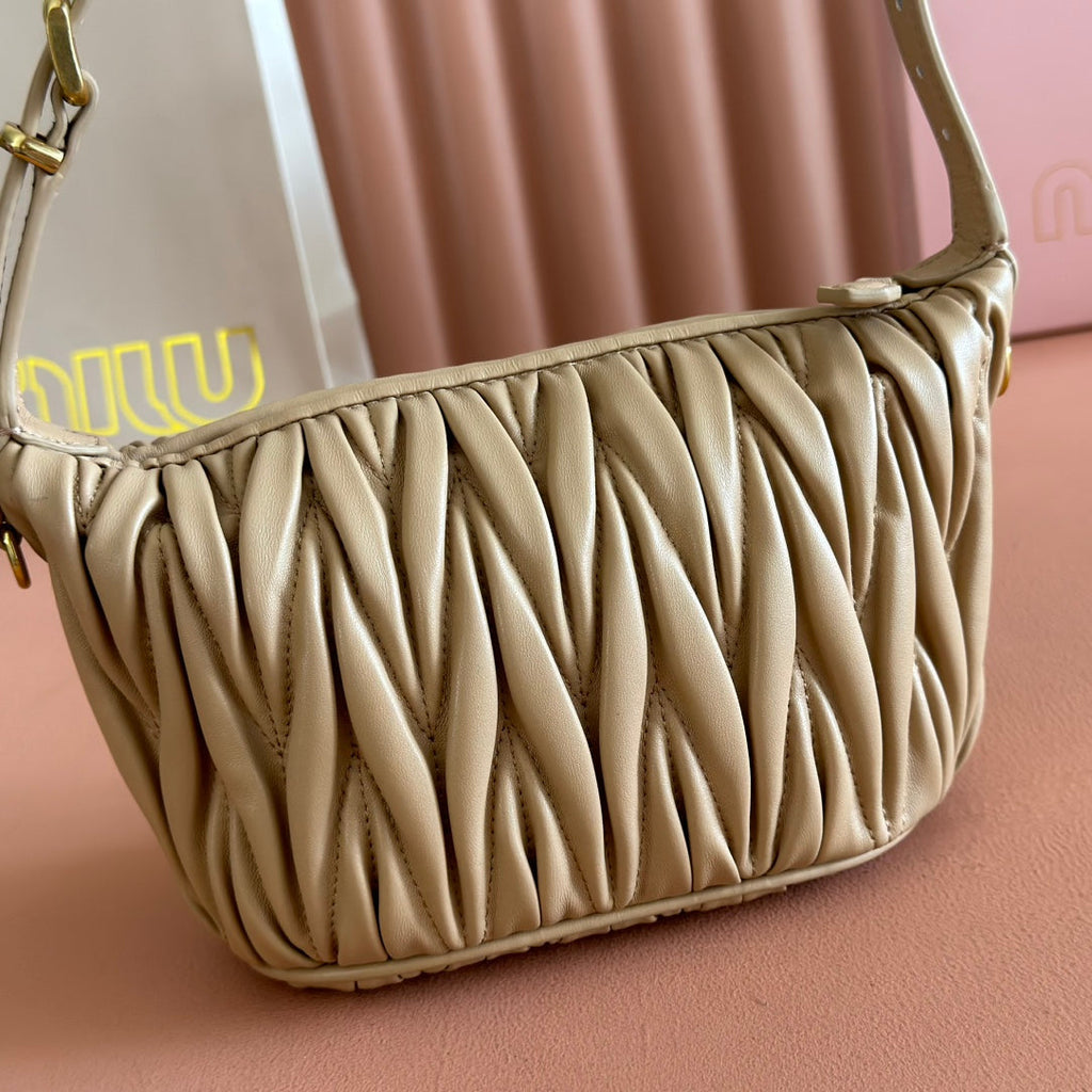 MIU MIU MIUMIU 26S POUCH BAG 15 IN DARK BEIGE CALFSKIN GOLD HARDWARE