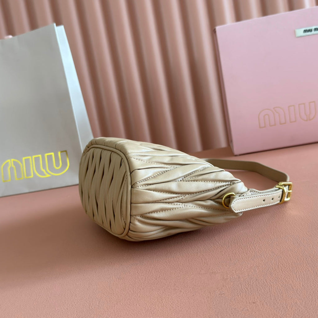 MIU MIU MIUMIU 26S POUCH BAG 15 IN DARK BEIGE CALFSKIN GOLD HARDWARE