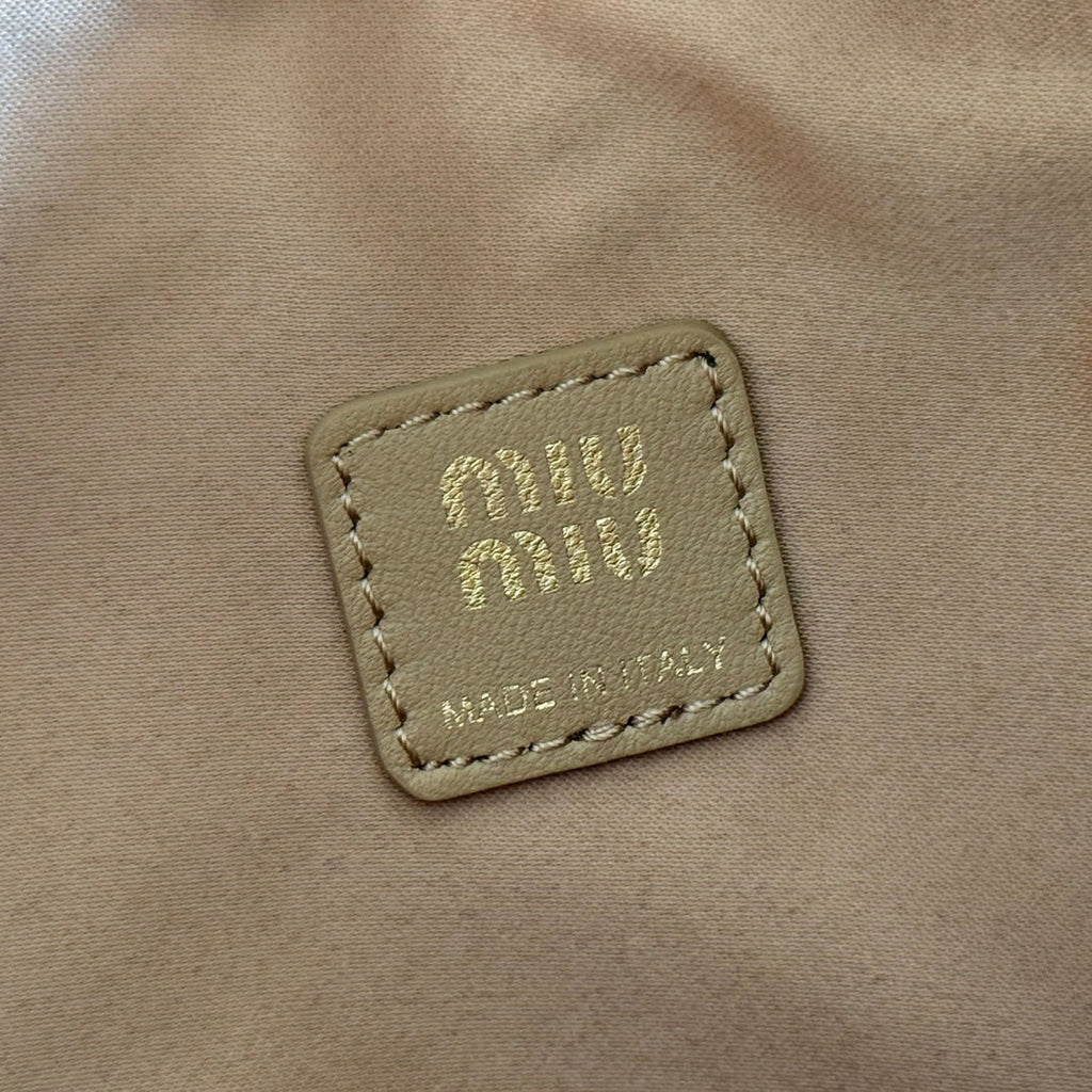 MIU MIU MIUMIU 26S POUCH BAG 15 IN DARK BEIGE CALFSKIN GOLD HARDWARE