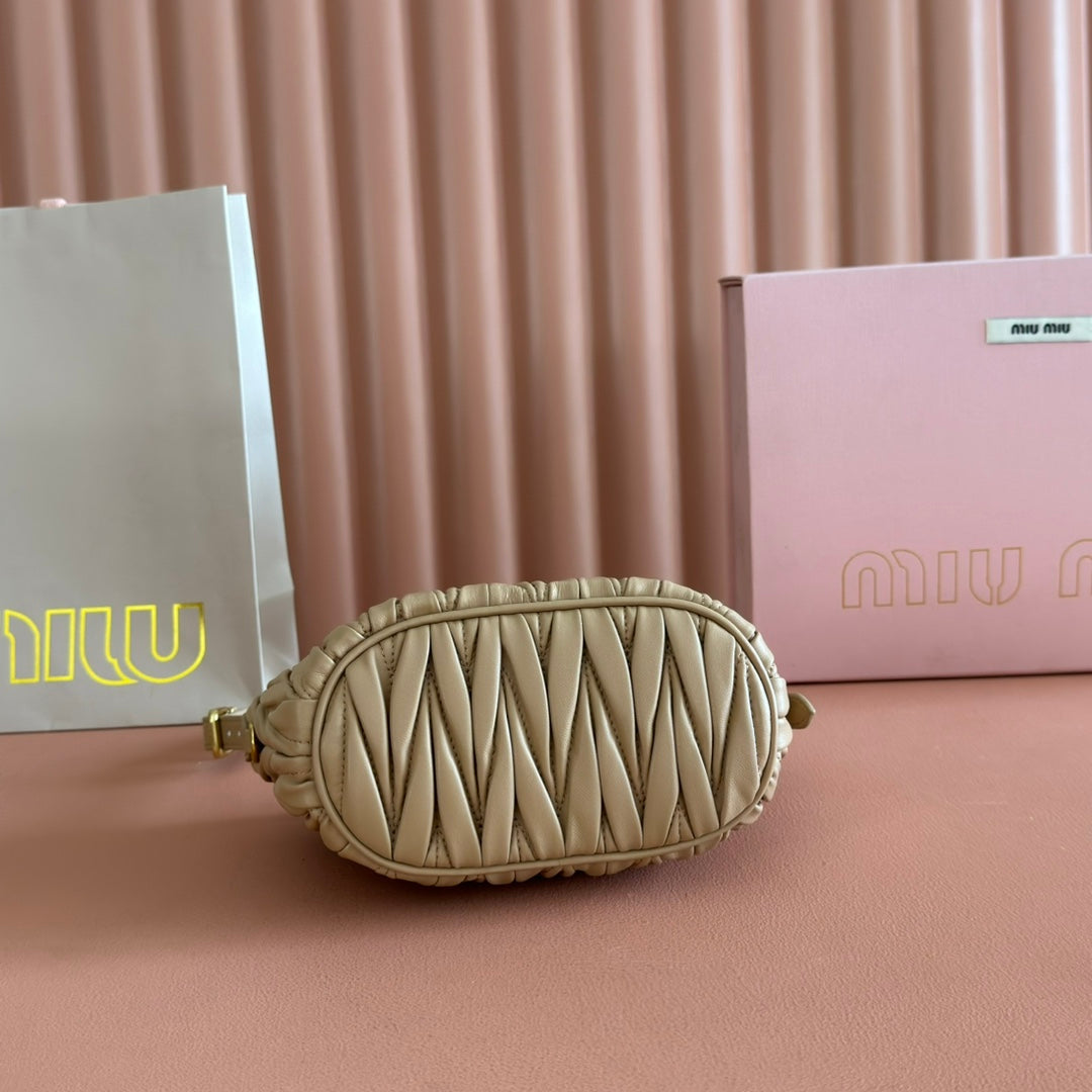 MIU MIU MIUMIU 26S POUCH BAG 15 IN DARK BEIGE CALFSKIN GOLD HARDWARE