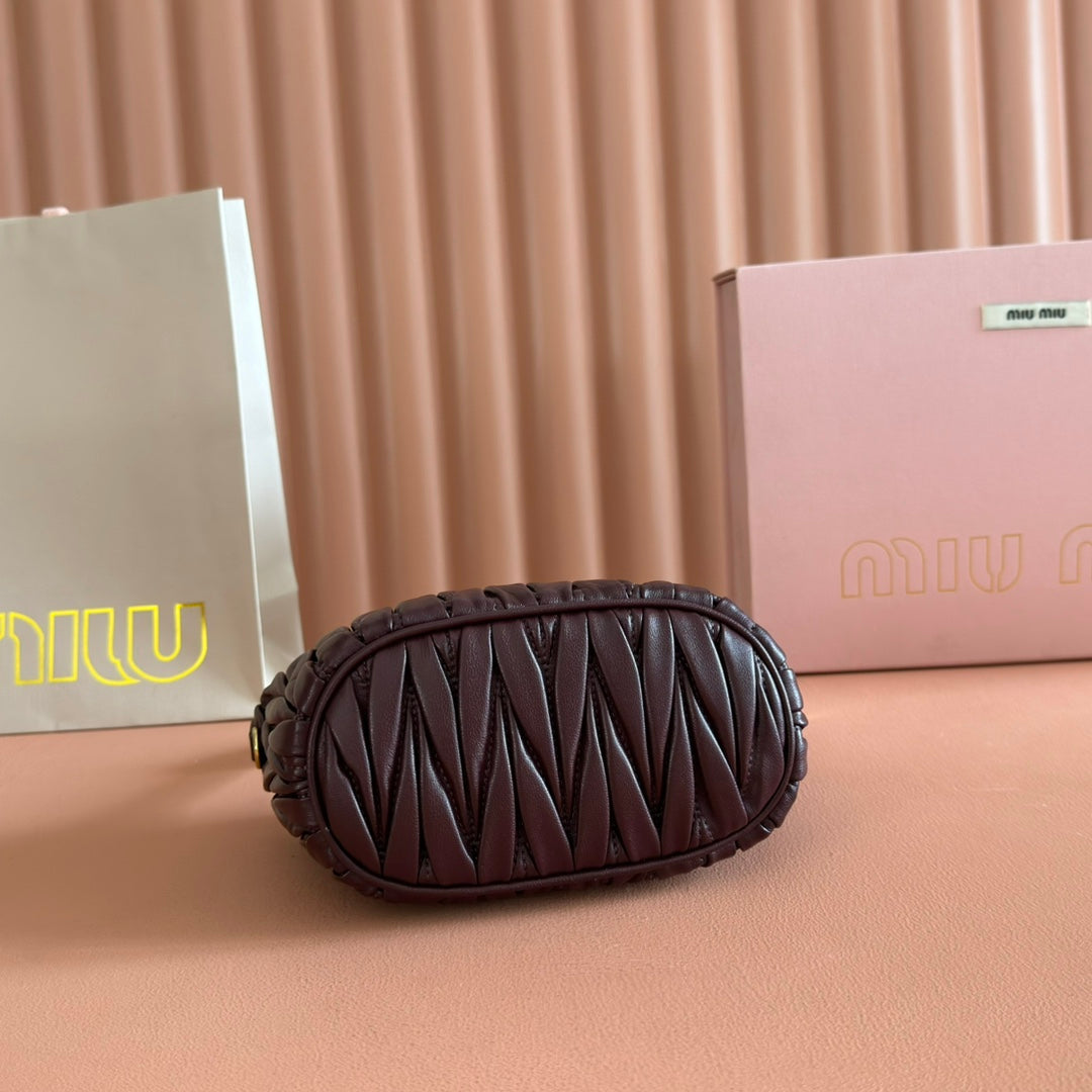 MIU MIU MIUMIU 26S POUCH BAG 15 IN COFFEE BROWN CALFSKIN GOLD HARDWARE
