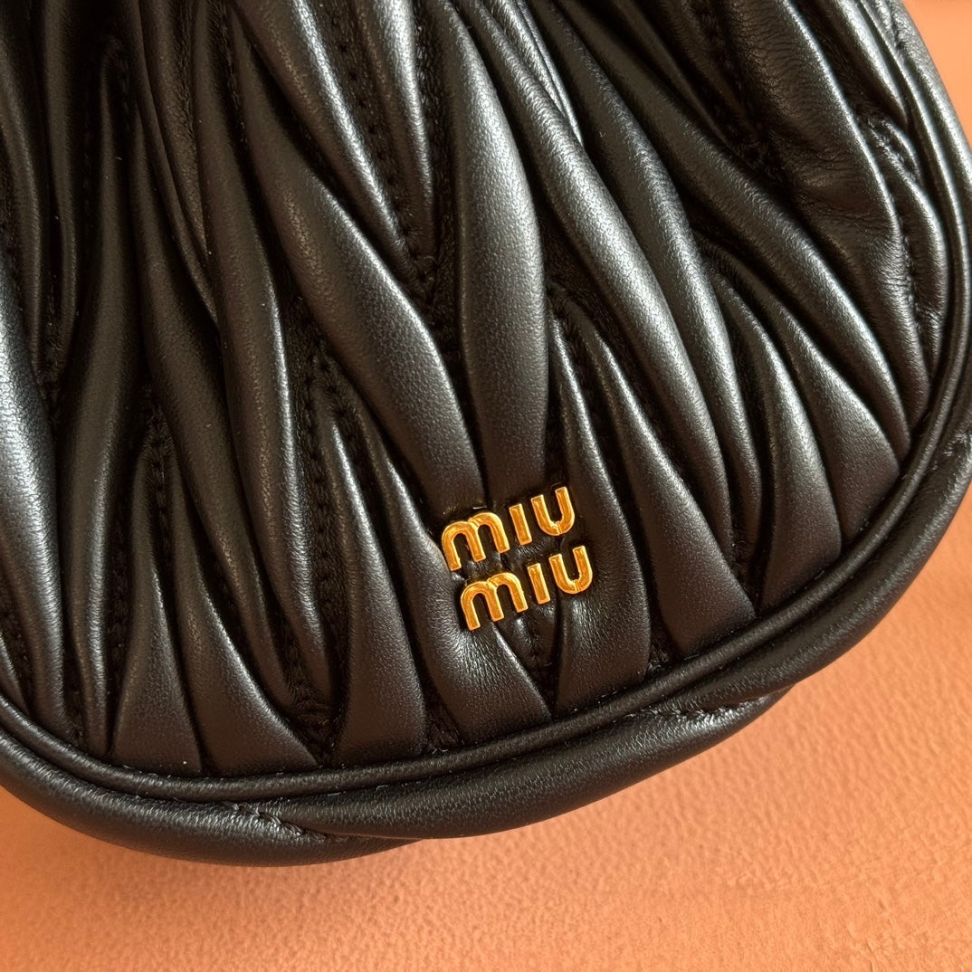 MIU MIU MIUMIU 26S MATELASSE POUCH BAG 16 IN BLACK CALFSKIN GOLD HARDWARE