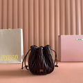 MIU MIU MIUMIU 26S MATELASSE POUCH BAG 16 IN DARK BROWN CALFSKIN GOLD HARDWARE