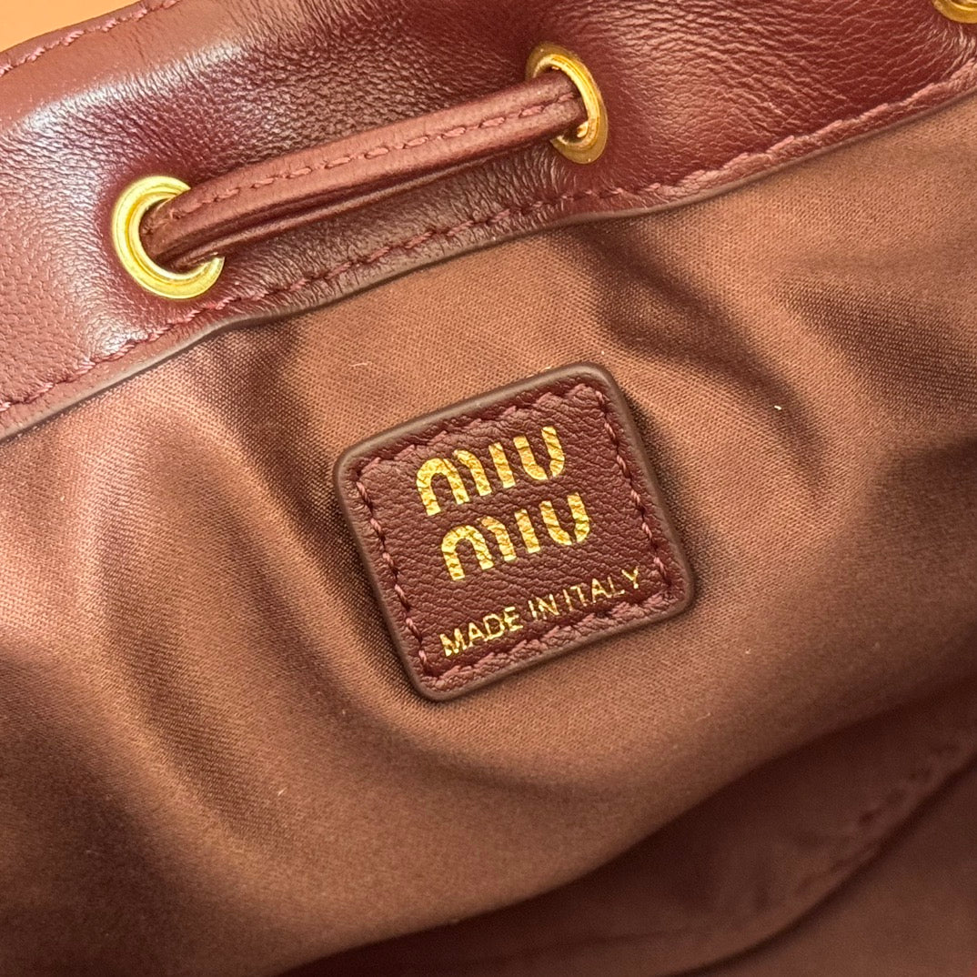 MIU MIU MIUMIU 26S MATELASSE POUCH BAG 16 IN DARK BROWN CALFSKIN GOLD HARDWARE