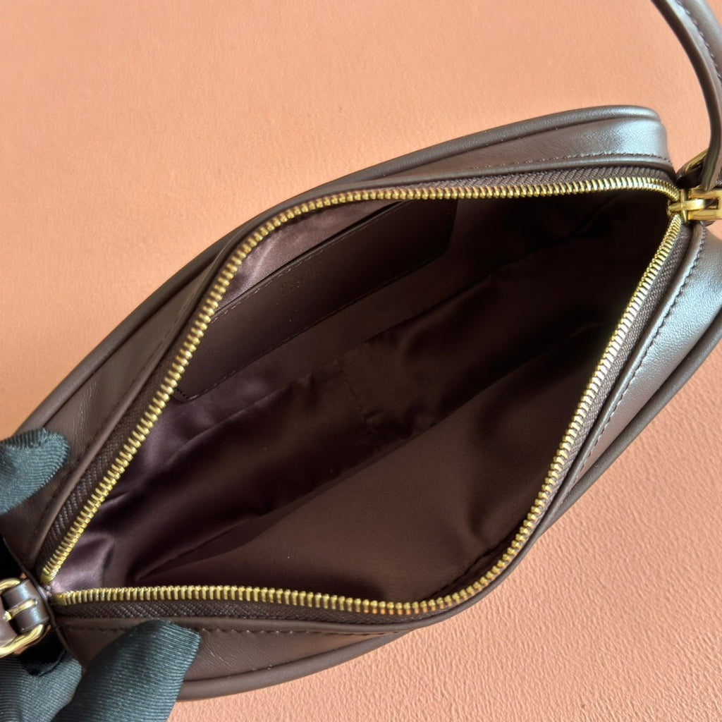 MIU MIU MIUMIU 26S POUCH BAG 20 IN DARK BROWN CALFSKIN GOLD HARDWARE