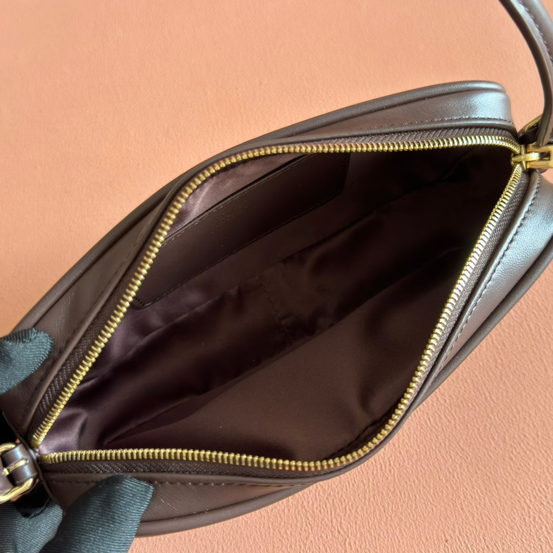 MIU MIU MIUMIU 26S POUCH BAG 20 IN DARK BROWN CALFSKIN GOLD HARDWARE