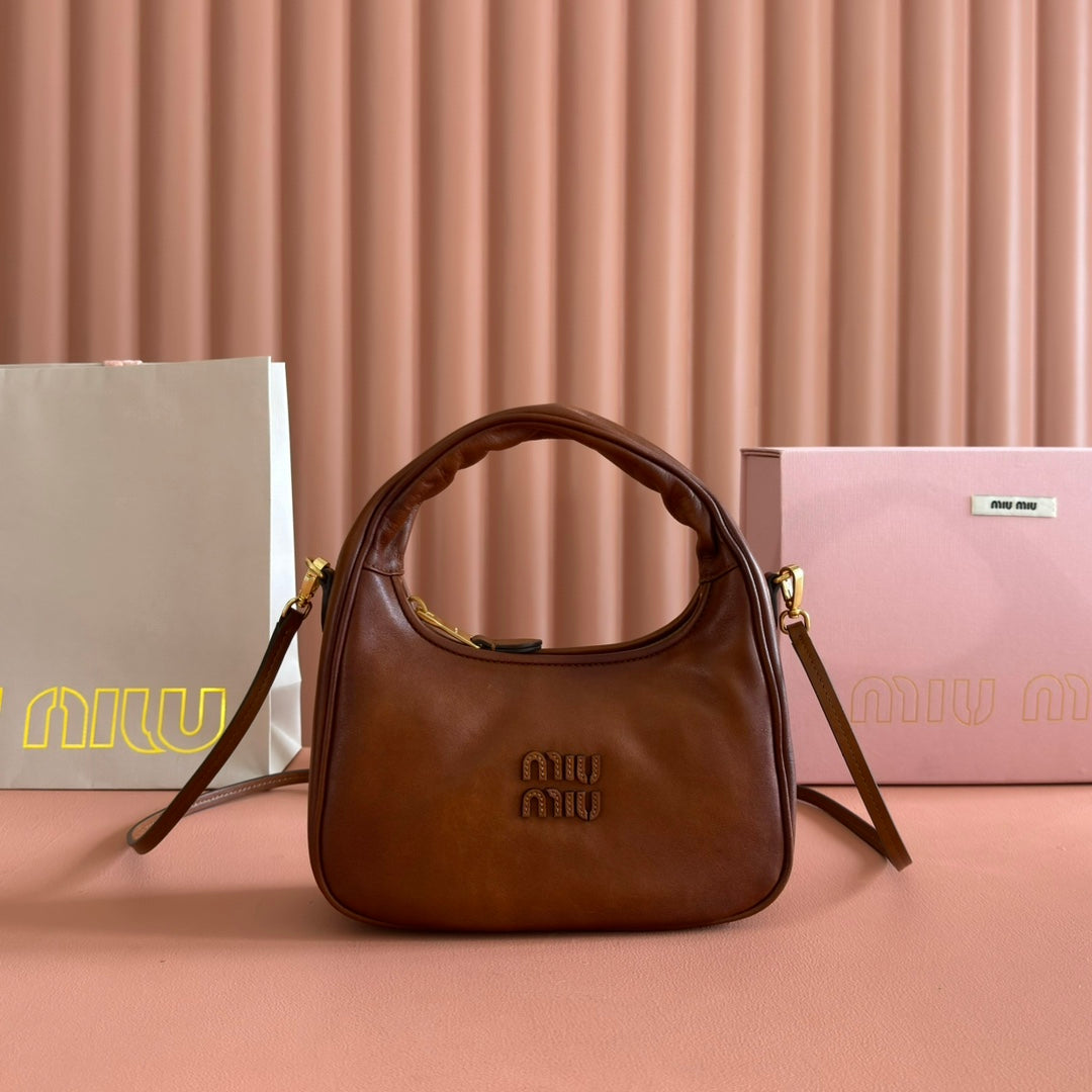MIU MIU MIUMIU 26S WANDER BAG 20 IN BROWN CALFSKIN GOLD HARDWARE