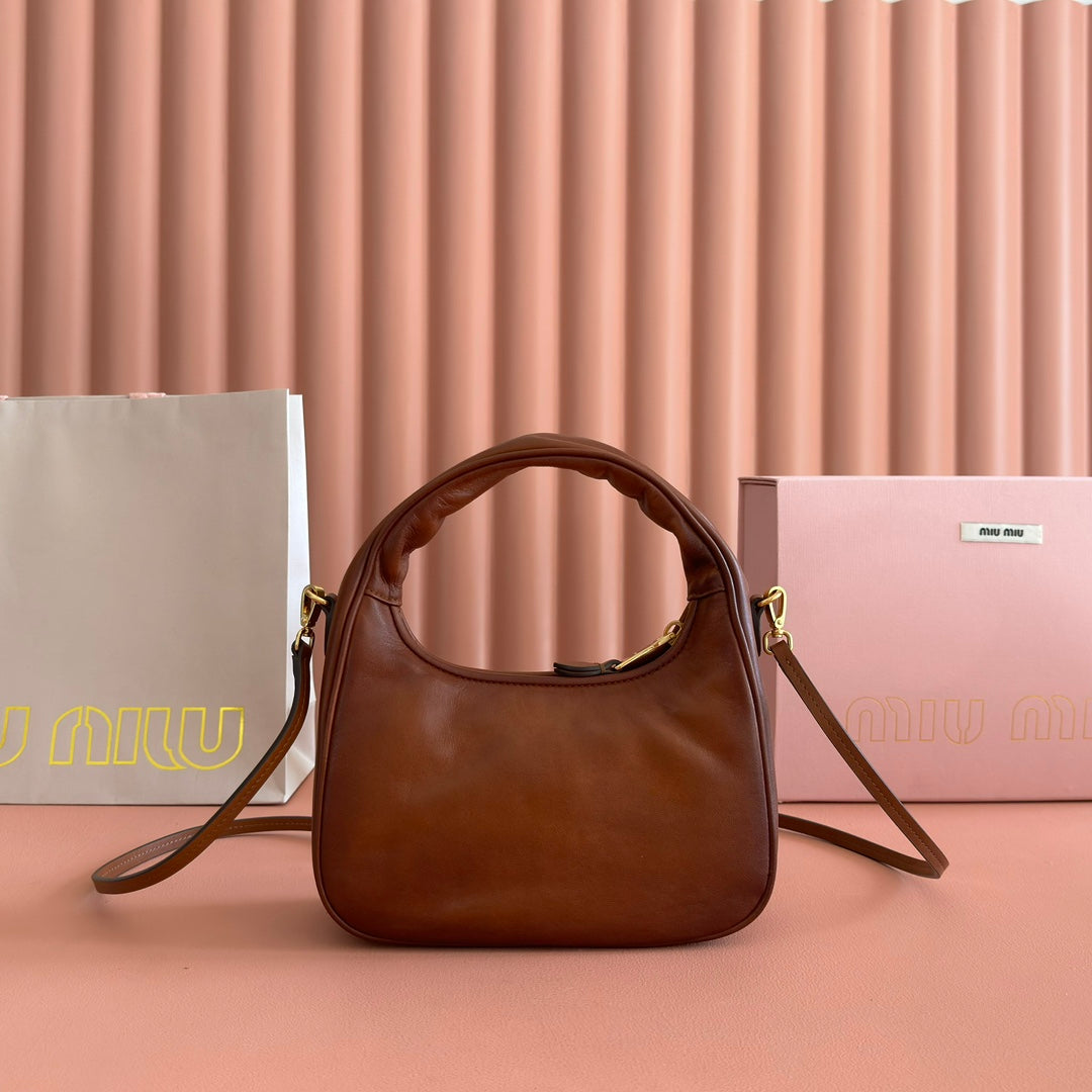 MIU MIU MIUMIU 26S WANDER BAG 20 IN BROWN CALFSKIN GOLD HARDWARE