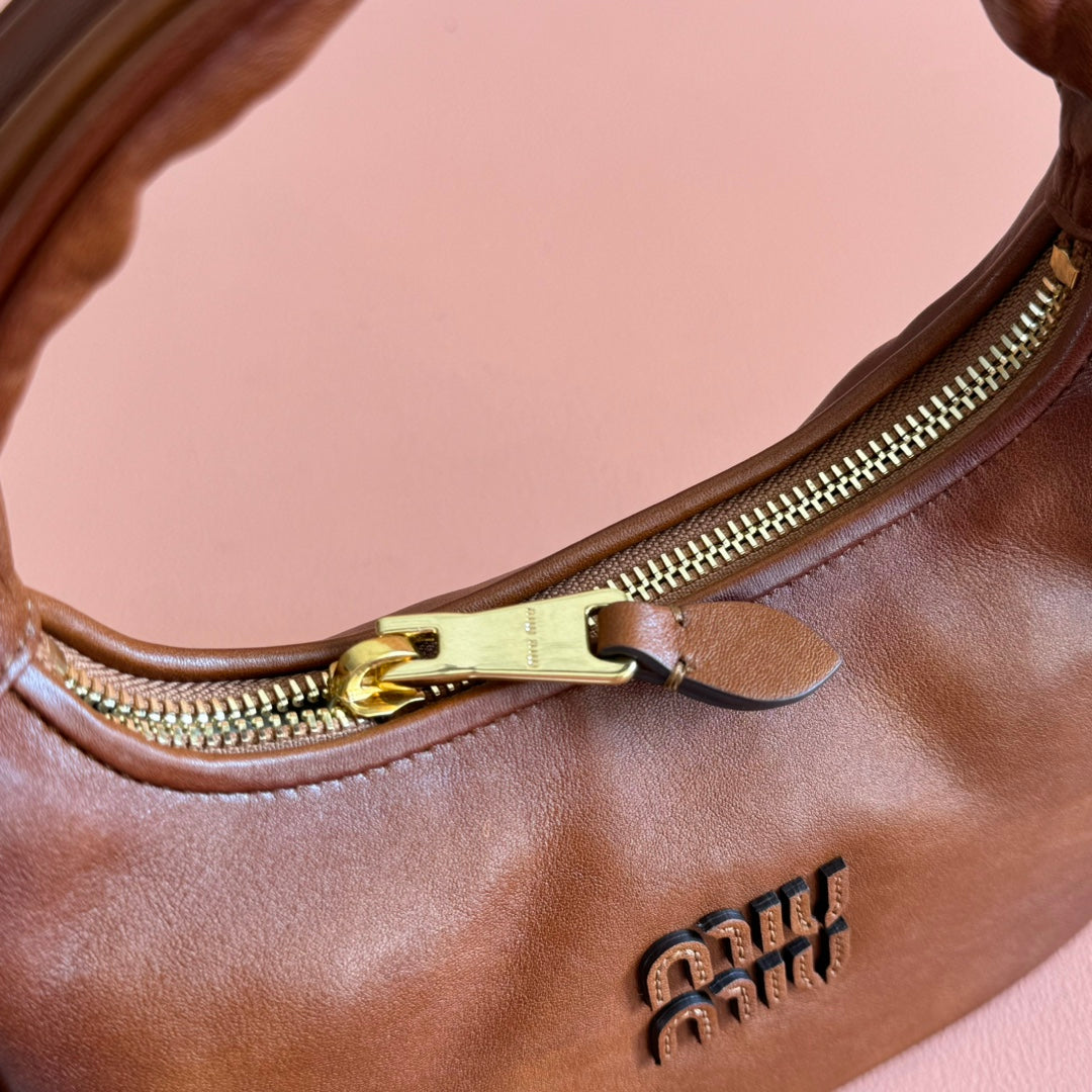 MIU MIU MIUMIU 26S WANDER BAG 20 IN BROWN CALFSKIN GOLD HARDWARE