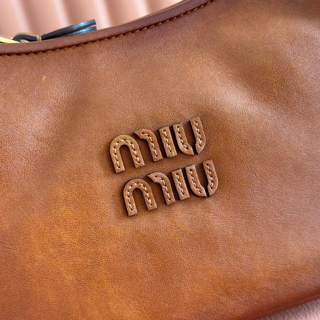 MIU MIU MIUMIU 26S WANDER BAG 20 IN BROWN CALFSKIN GOLD HARDWARE