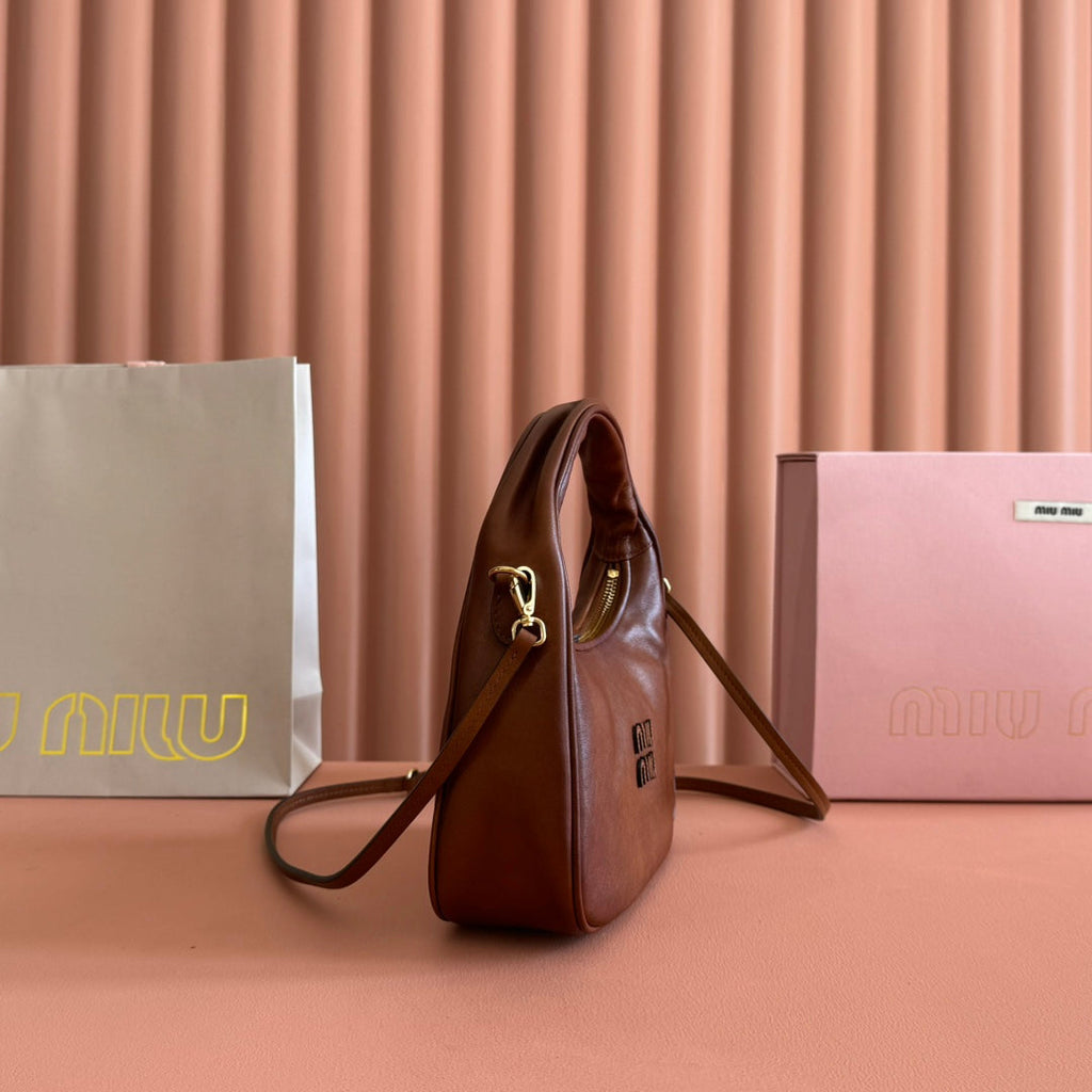 MIU MIU MIUMIU 26S WANDER BAG 20 IN BROWN CALFSKIN GOLD HARDWARE