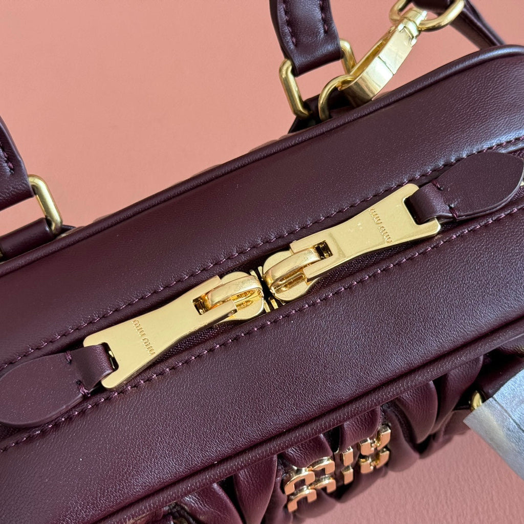 MIU MIU MIUMIU 26S ARCADIE MATELASSE BAG 22 IN DARK BROWN CALFSKIN GOLD HARDWARE